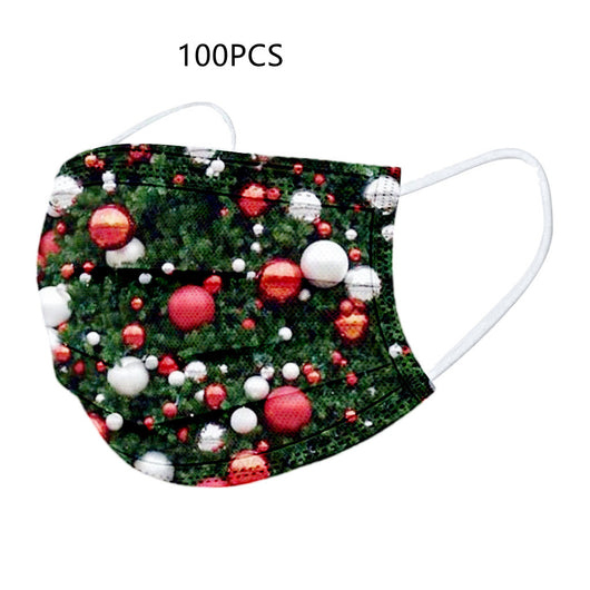 Disposable adult Christmas mask with Santa Claus, a red bird, and "JOY" in candy canes on a black background. - Image 3