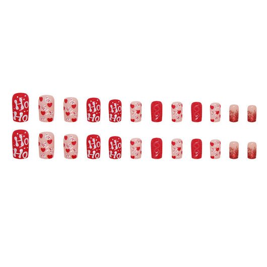 Uñas Postizas Navideñas con Brillo Rojo y Detalles de Amor - Image 5