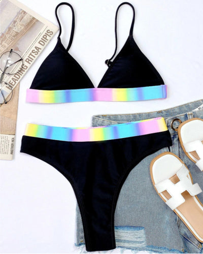 Bikini de Cintura Alta con Diseño Mixto y Rayas - Traje de Baño Moderno para Mujer - Image 4