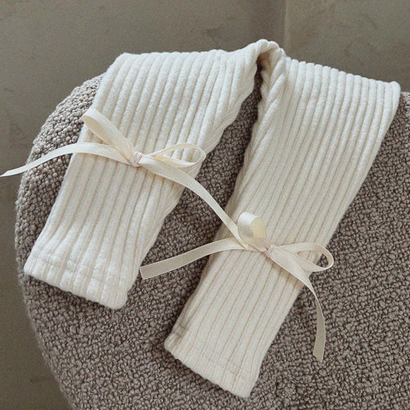 Leggings de Algodón con Rayas Hundidas y Moño Adorable