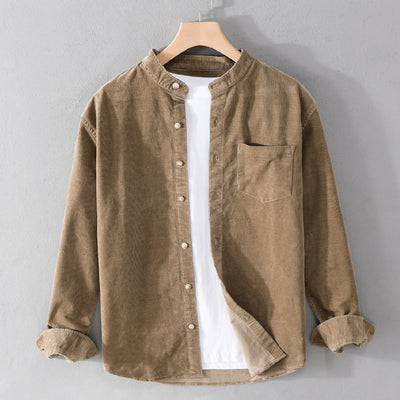 Camisa Retro de Pana para Hombre con Cuello Mao de Manga Larga - Image 8
