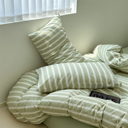 Juego de Cama Retro Japonés de Algodón con Rayas Clásicas - 4 Piezas - Image 6