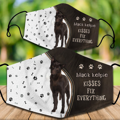 Two cotton face masks with a Bichon Frise dog, paw prints, and bones on a white and brown background. Text reads "Bichon Frise KISSES FIX EVERYTHING." - Image 14
