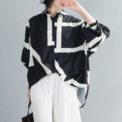 Camisa Suelta de Contraste Estilo Coreano Talla Grande Impresión Media Larga - Image 3