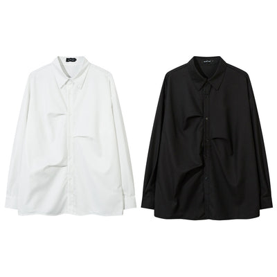 Camisa Plisada Suelta de Manga Larga para Hombre - Diseño Moderno y Elegante - Image 18