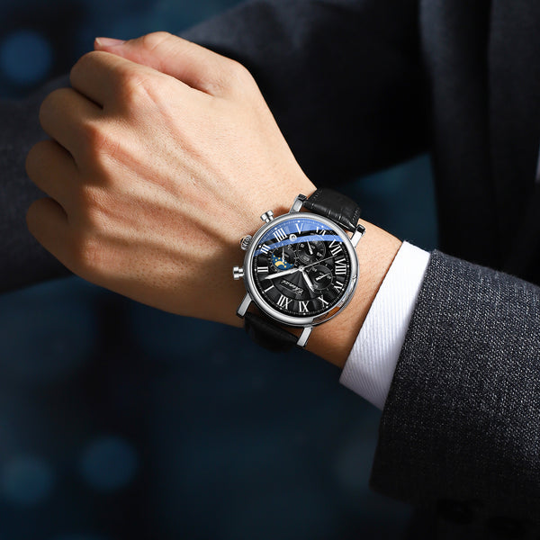 Reloj Empresarial Hombre Fases Lunares Calendario Resistente al Agua