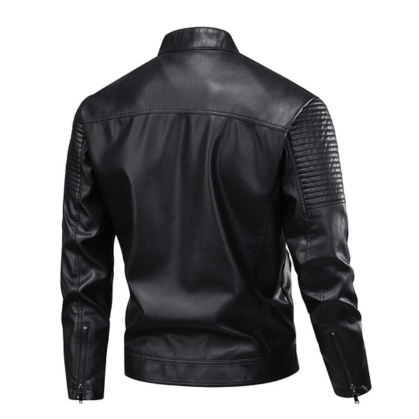 Chaqueta de Cuero para Hombre Slim Fit con Cuello de Pie - Abrigo Biker Premium