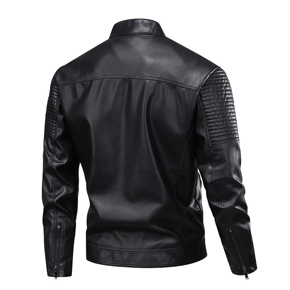 Chaqueta de Cuero para Hombre Slim Fit con Cuello de Pie - Abrigo Biker Premium