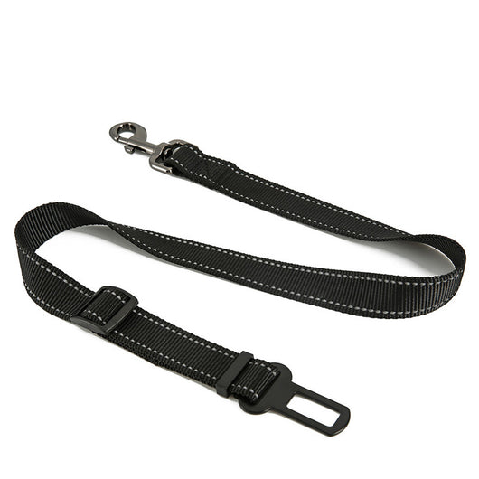 Red pet seat belt with reflective stitching, featuring a metal swivel clip and a black car seat belt buckle. - Image 33