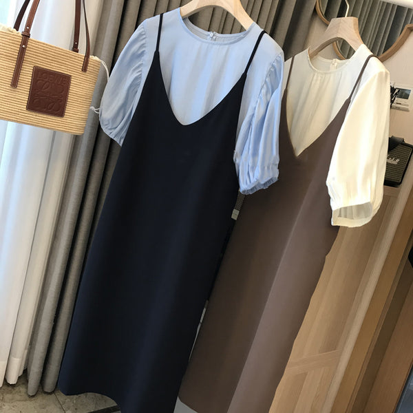 Conjunto de 2 Piezas: Blusa Tencel y Vestido Maxi con Tirante Francés