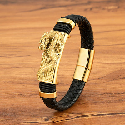 Pulsera Magnética para Hombre con Dragón Pi Xiu - Acero Inoxidable y Cuero con Patrón Leopardo - Image 8