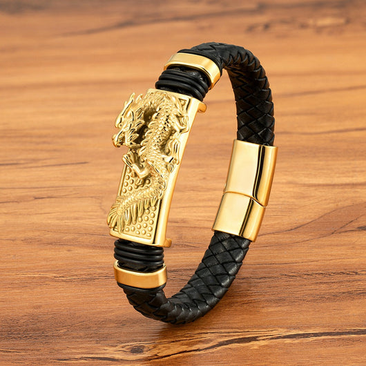 Pulsera Magnética para Hombre con Dragón Pi Xiu - Acero Inoxidable y Cuero con Patrón Leopardo - Image 8