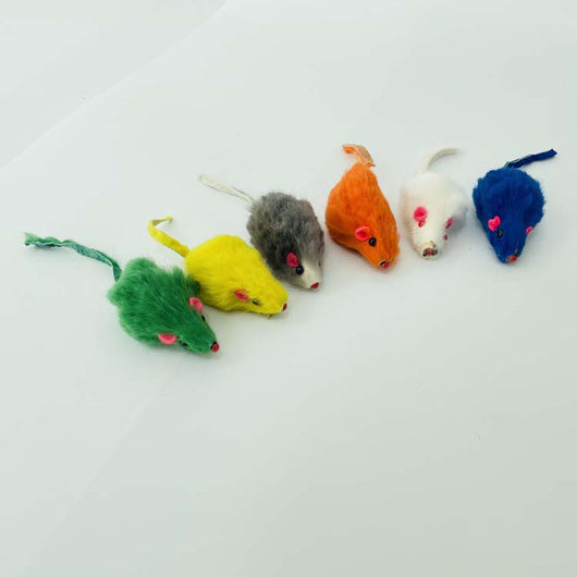 Six colorful plush mouse cat toys in orange, yellow, gray, white, green, and blue, with pink ears and noses. - Image 4