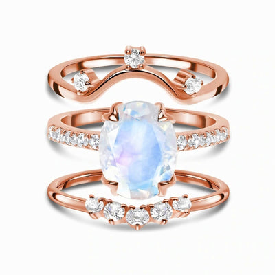 Anillo de Plata Esterlina Multicapa con Piedra de Luna y Baño de Oro Rosa para Mujer - Image 5