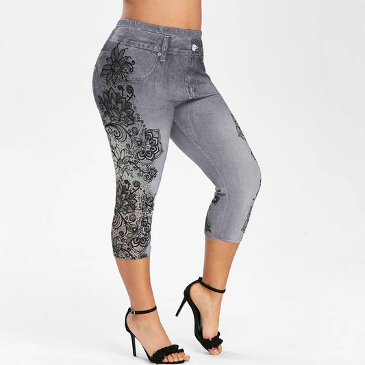 Pantalones Capri Skinny Estampados de Tela Vaquera Sintética Cintura Media - Image 2