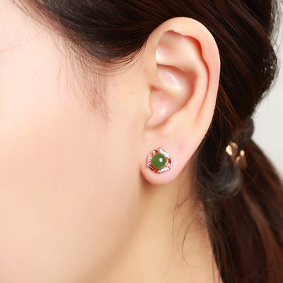 Aretes de Jade Verde Estilo Étnico en Plata de Ley 925 con Certificado Tianyu - Image 4