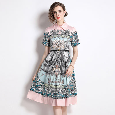 Vestido Floral con Cuello Estructurado y Falda Plisada Voluminosa - Image 2
