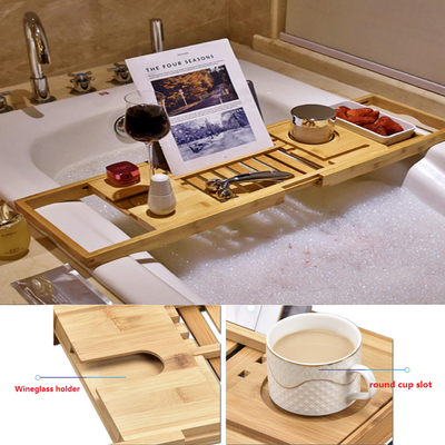 Bandeja de Bambú para Bañera con Soporte para Tablet, Copas y Accesorios - Image 9