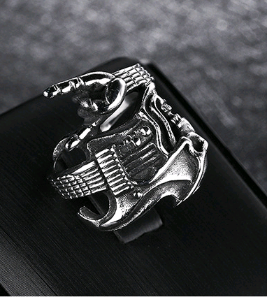 Anillo para Hombre de Acero de Titanio - Calavera, Guitarra y Estilo Rock - Image 4
