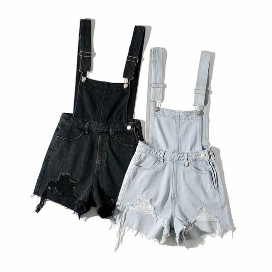 Shorts Denim Rotos con Tirantes para Mujer
