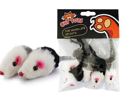 Five fake mouse cat toys with white bodies, grey or black backs, pink ears, black eyes, and red noses. - Image 6