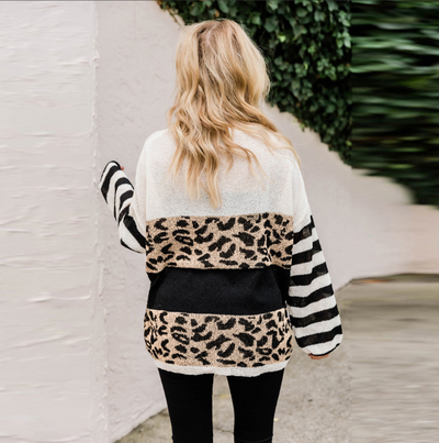 Suéter de Cuello Redondo Estampado Leopardo Manga Larga - Image 11