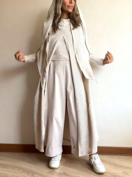 Cardigan Tejido Beige con Capucha - Image 2