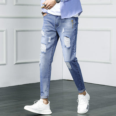 Pantalones vaqueros rotos cropped estilo desgarrado - Image 10