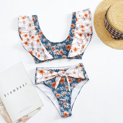 Bikini Retro Europeo Americano con Volantes y Corte Dividido
