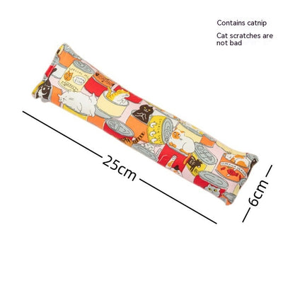 Dark blue catnip pillow toy with white cat, fish, and paw print patterns, measuring 25cm long. - Image 13