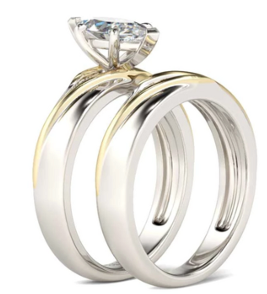 Juego de Anillos de Compromiso y Boda en Plata 925 con Zirconia Cúbica Corte Princesa - Image 2