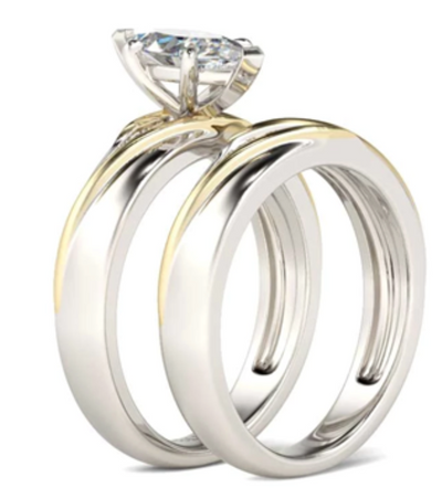 Juego de Anillos de Compromiso y Boda en Plata 925 con Zirconia Cúbica Corte Princesa - Image 2