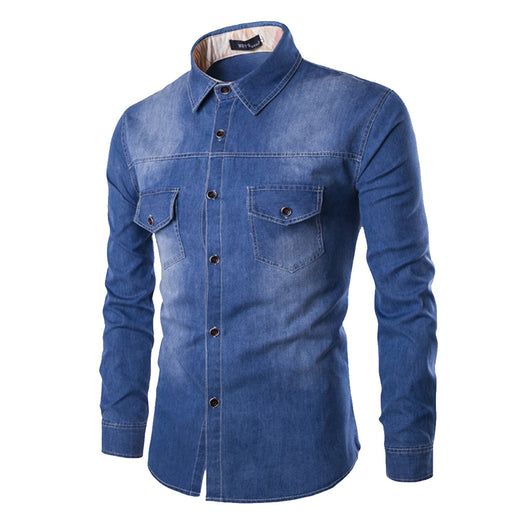 Camisa Vaquera Talla Grande Hombre Bolsillos Dobles Manga Larga Slim - Image 17