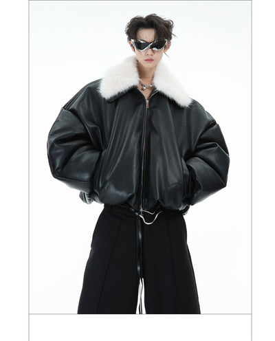 Chaqueta Acolchada de Cuero con Cuello de Piel Reciclada - Image 8