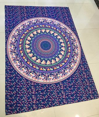 Large blue mandala hanging cloth with a detailed circular pattern and floral borders, made of chemical fiber. - Image 9