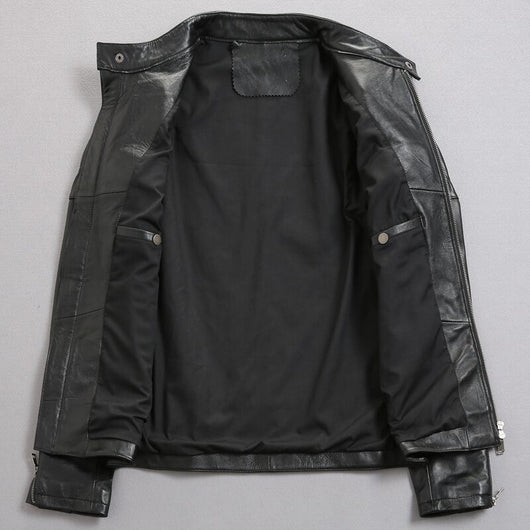 Chaqueta de Cuero con Cuello de Pie Efecto Desgastado para Hombre - Image 4