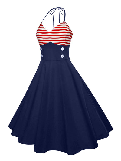 Vestido Vintage Patchwork a Rayas con Estampado de Bandera Americana - Image 3
