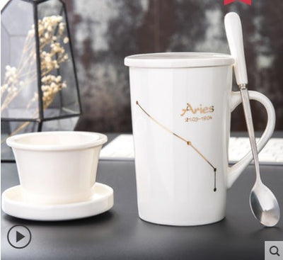 Taza de Cerámica Creativa con Tapa, Cuchara y Filtro para Té