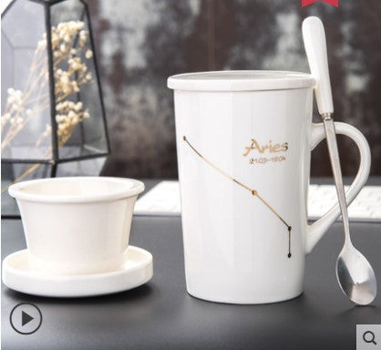 Taza de Cerámica Creativa con Tapa, Cuchara y Filtro para Té