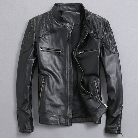 Chaqueta de Cuero con Cuello de Pie Efecto Desgastado para Hombre - Image 6