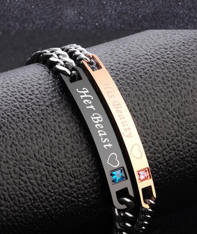 Pulsera de Pareja Cristal Rosa Negra Oro - His Queen Her King - Image 8