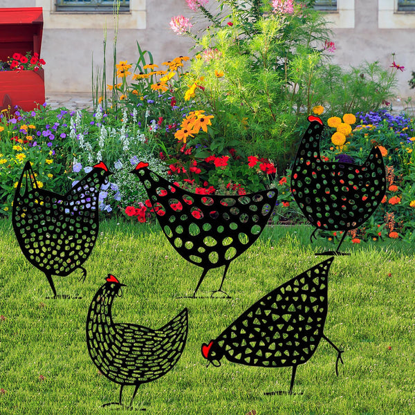 Decoración de Jardín con Figuras de Gallinas - Estacas para Patio y Huerto