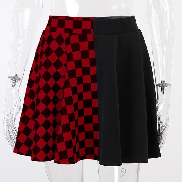 Saia Gótica Xadrez Rodada Mini Harajuku Streetwear