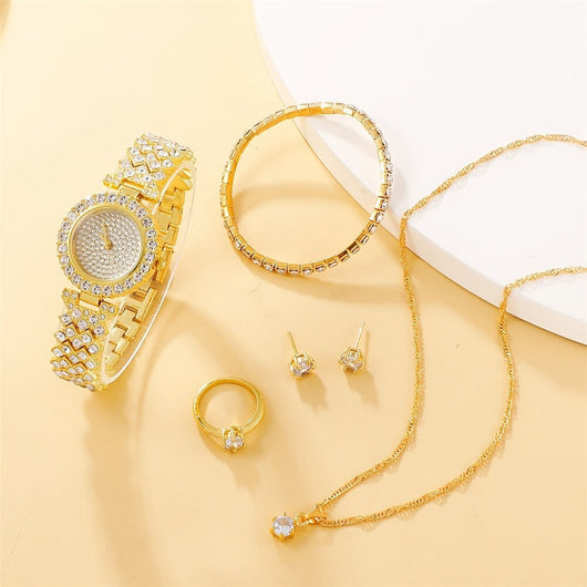 Set de 5 Piezas de Joyería: Pulsera, Collar, Anillo y Reloj con Diamantes - Image 5