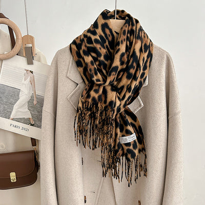 Bufanda Vintage Estampado Leopardo en Cashmira Artificial para Mujer