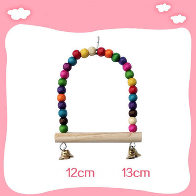 Colorful wooden aerial ladder with five rungs and vibrant beads, featuring metal hooks for birds or hamsters. - Image 17