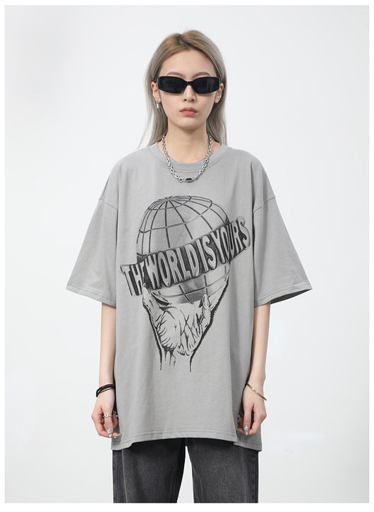 Playera Pareja Estampado Mitad Tierra con Letras - Image 3