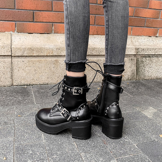 Botas Plataforma para Mujer con Hebilla Remache y Tacón Grueso - Image 2