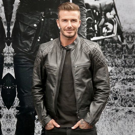 Chaqueta de Cuero con Cuello de Pie Efecto Desgastado para Hombre - Image 2