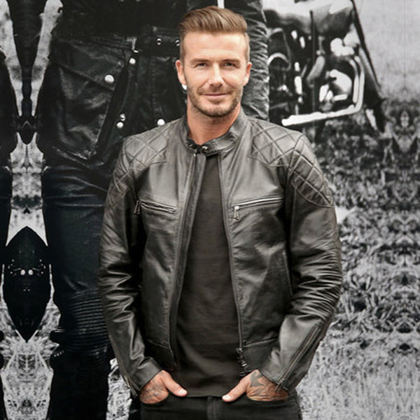 Chaqueta de Cuero con Cuello de Pie Efecto Desgastado para Hombre
